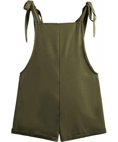 Women's Tie Shoulder Pocket Front Suspender Overall Shorts Rompers Army Green $10.19 Overalls