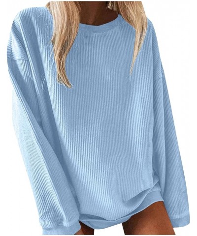 Women's Casual Long Sleeve Fall Tops Oversized Ribbed T-Shirt Thin Sweatshirt Cute Crewneck Pullover Graphic Tops A5-blue $5....