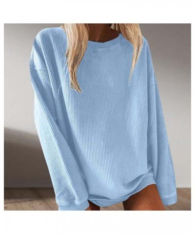 Women's Casual Long Sleeve Fall Tops Oversized Ribbed T-Shirt Thin Sweatshirt Cute Crewneck Pullover Graphic Tops A5-blue $5....