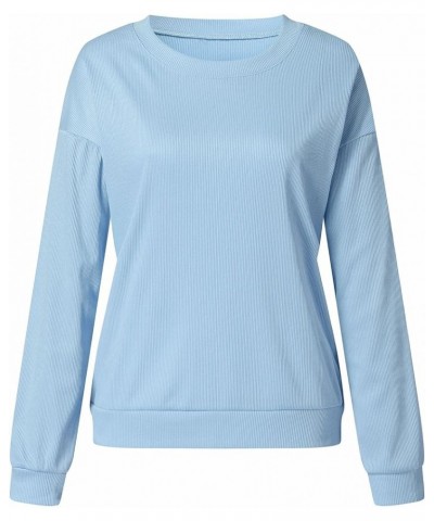 Women's Casual Long Sleeve Fall Tops Oversized Ribbed T-Shirt Thin Sweatshirt Cute Crewneck Pullover Graphic Tops A5-blue $5....