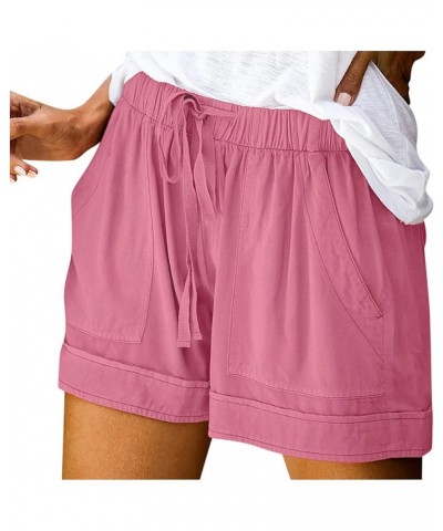 Women's Plus Size Shorts Summer Casual Elastic Waist Drawstring Shorts Comfy Shorts Wide Leg Shorts with Pockets A15-pink $6....