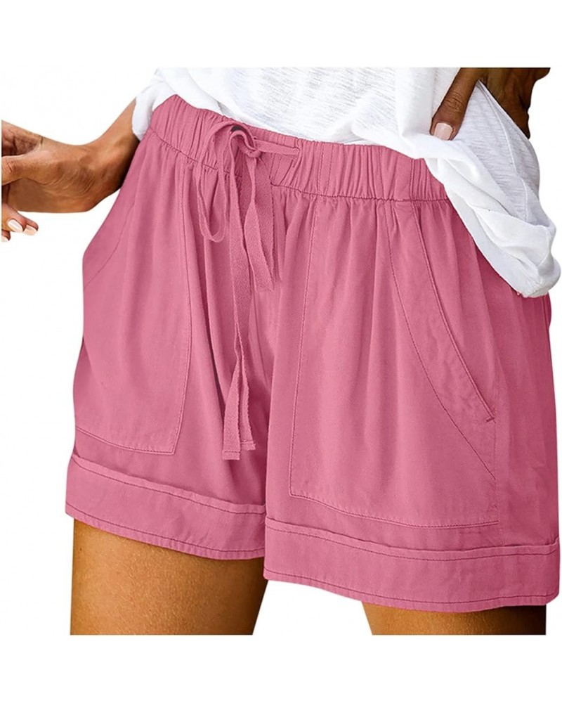 Women's Plus Size Shorts Summer Casual Elastic Waist Drawstring Shorts Comfy Shorts Wide Leg Shorts with Pockets A15-pink $6....