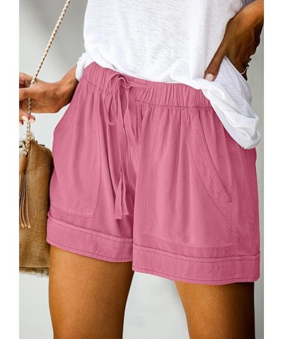 Women's Plus Size Shorts Summer Casual Elastic Waist Drawstring Shorts Comfy Shorts Wide Leg Shorts with Pockets A15-pink $6....