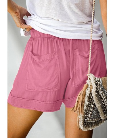 Women's Plus Size Shorts Summer Casual Elastic Waist Drawstring Shorts Comfy Shorts Wide Leg Shorts with Pockets A15-pink $6....