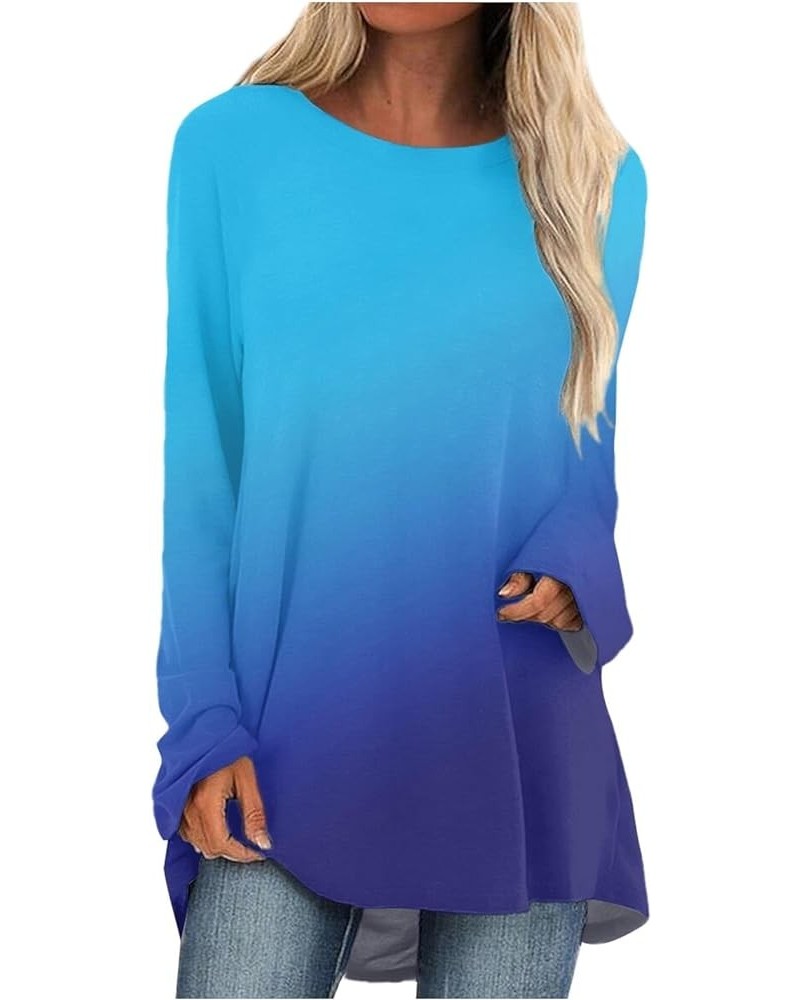 Womens Fall Fashion 2023,Womens Trendy Print Crewneck Long Sleeve Long Top Oversized Loose Comfy Tunic For Legging 5-blue $9....