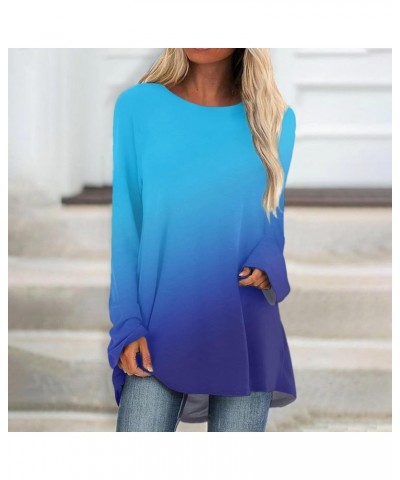 Womens Fall Fashion 2023,Womens Trendy Print Crewneck Long Sleeve Long Top Oversized Loose Comfy Tunic For Legging 5-blue $9....