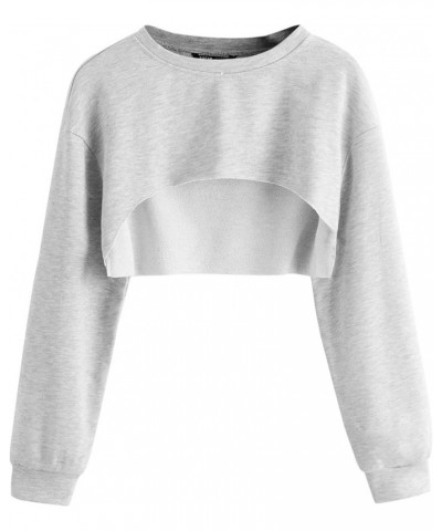 Women's Casual Solid Cut Out Front Long Sleeve Pullover Crop Top Sweatshirt Light Grey $12.60 Hoodies & Sweatshirts