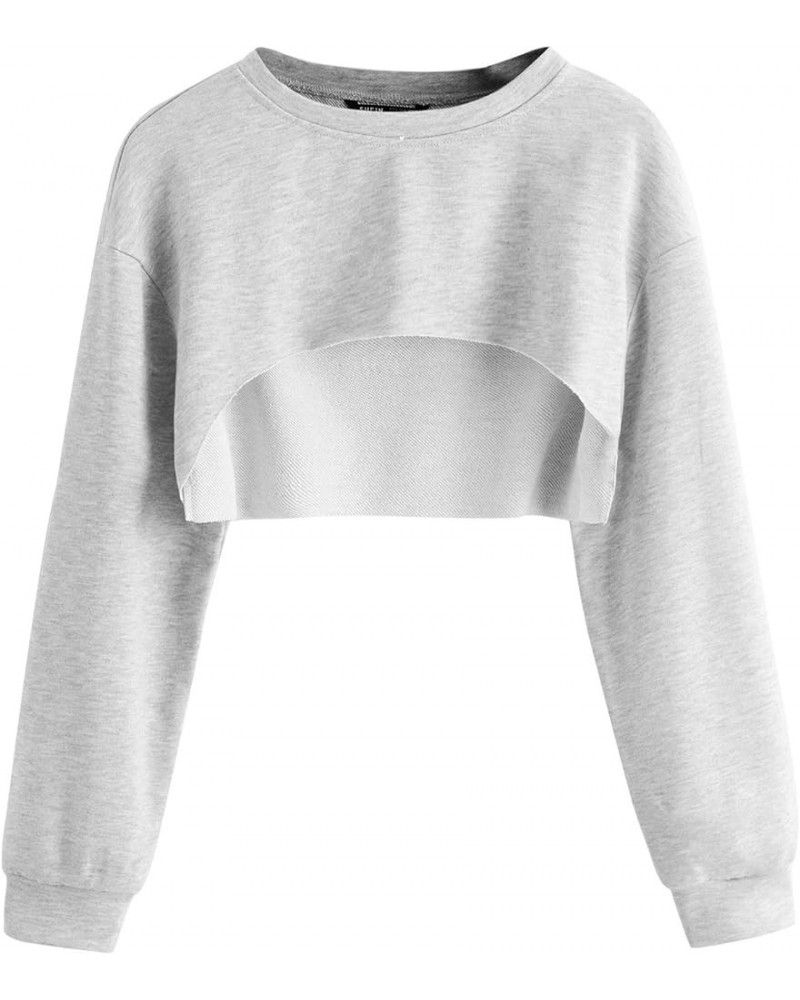 Women's Casual Solid Cut Out Front Long Sleeve Pullover Crop Top Sweatshirt Light Grey $12.60 Hoodies & Sweatshirts