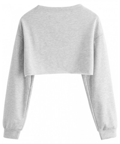 Women's Casual Solid Cut Out Front Long Sleeve Pullover Crop Top Sweatshirt Light Grey $12.60 Hoodies & Sweatshirts