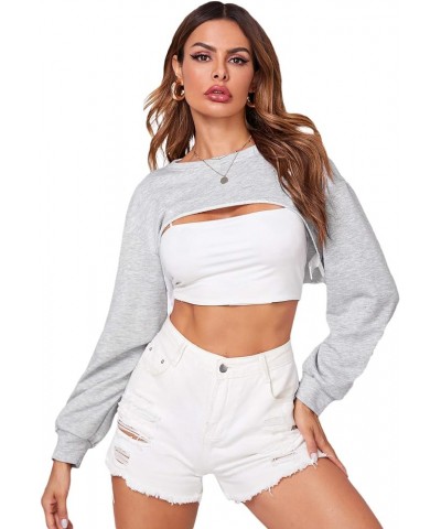 Women's Casual Solid Cut Out Front Long Sleeve Pullover Crop Top Sweatshirt Light Grey $12.60 Hoodies & Sweatshirts