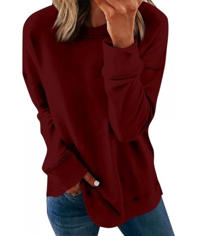 Women Ladies Color Block Patchwork Long Sleeve Pullover T-Shirt Daily Casual Sweatshirt Blouse Top Fall Fashion Shirt 02-wine...