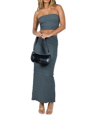 Women Y2k Sexy Two Piece Long Skirt Set Sleeveless Crop Top and Split Maxi Skirt Summer Outfits Fairy Clubwear Tube Top-grey ...