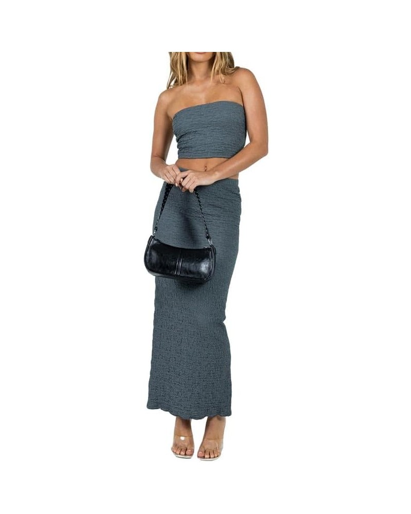 Women Y2k Sexy Two Piece Long Skirt Set Sleeveless Crop Top and Split Maxi Skirt Summer Outfits Fairy Clubwear Tube Top-grey ...