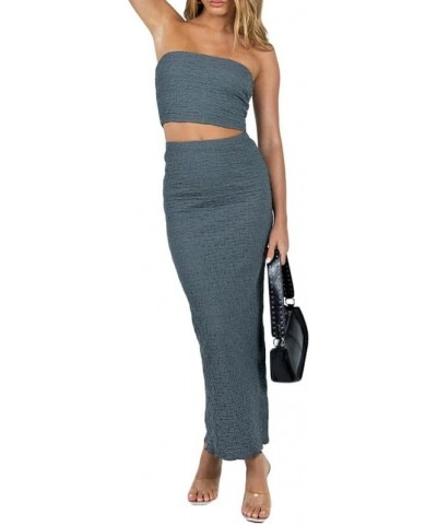 Women Y2k Sexy Two Piece Long Skirt Set Sleeveless Crop Top and Split Maxi Skirt Summer Outfits Fairy Clubwear Tube Top-grey ...