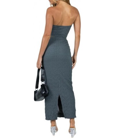 Women Y2k Sexy Two Piece Long Skirt Set Sleeveless Crop Top and Split Maxi Skirt Summer Outfits Fairy Clubwear Tube Top-grey ...