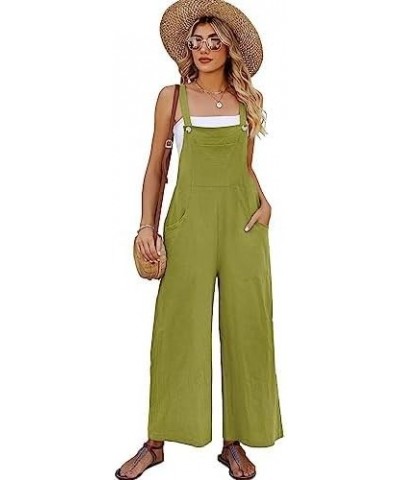 Women's Baggy Bib Overalls Adjustable Straps Casual Cotton Jumpsuits Wide Leg Loose Rompers with Pockets Lightgreen $14.18 Ov...