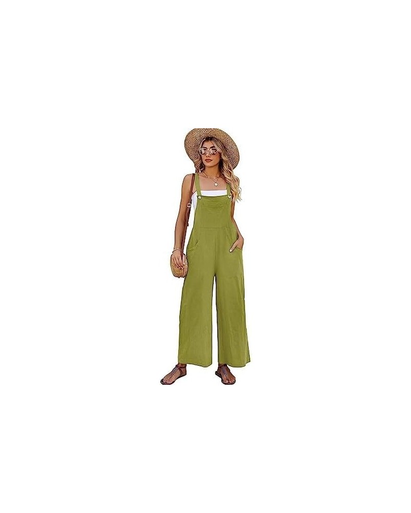 Women's Baggy Bib Overalls Adjustable Straps Casual Cotton Jumpsuits Wide Leg Loose Rompers with Pockets Lightgreen $14.18 Ov...