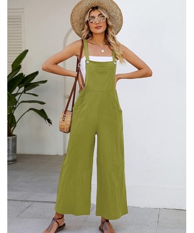 Women's Baggy Bib Overalls Adjustable Straps Casual Cotton Jumpsuits Wide Leg Loose Rompers with Pockets Lightgreen $14.18 Ov...