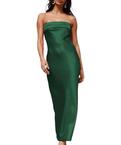 Satin Silk Backless Tube Tops Maxi Dress for Women Low Back Hollow Out Elegant Strapless Long Dresses Wedding Guest Emerald $...