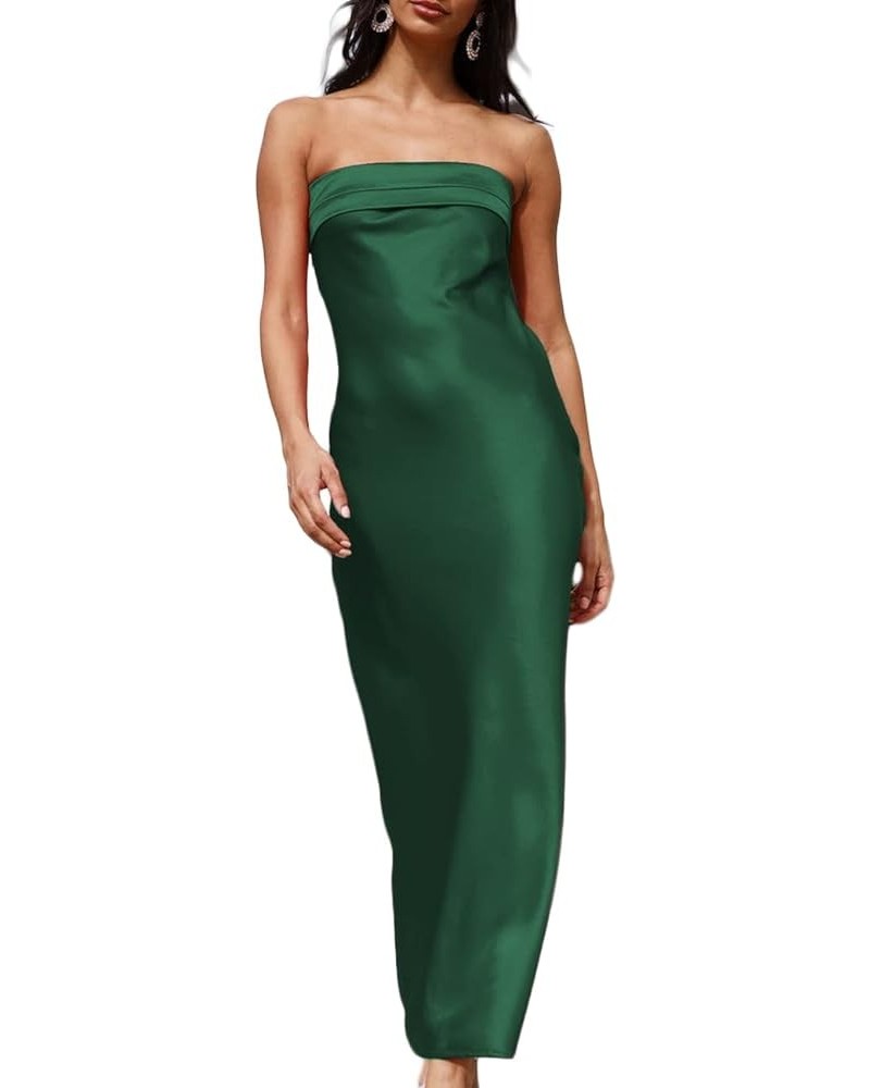 Satin Silk Backless Tube Tops Maxi Dress for Women Low Back Hollow Out Elegant Strapless Long Dresses Wedding Guest Emerald $...