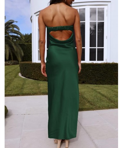 Satin Silk Backless Tube Tops Maxi Dress for Women Low Back Hollow Out Elegant Strapless Long Dresses Wedding Guest Emerald $...