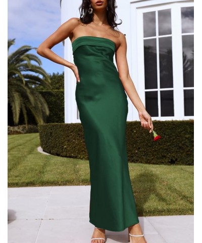 Satin Silk Backless Tube Tops Maxi Dress for Women Low Back Hollow Out Elegant Strapless Long Dresses Wedding Guest Emerald $...