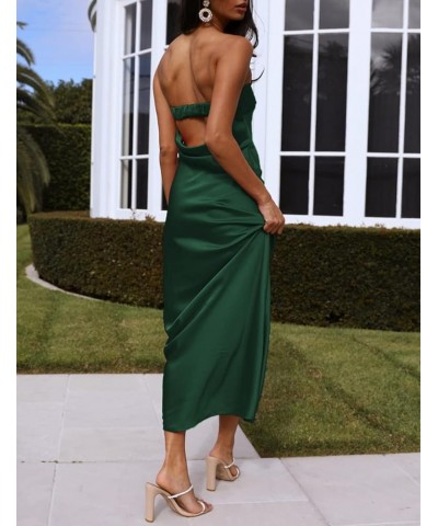 Satin Silk Backless Tube Tops Maxi Dress for Women Low Back Hollow Out Elegant Strapless Long Dresses Wedding Guest Emerald $...