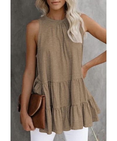 Women's Sleeveless Ruffle Tiered Babydoll Tank Tops Casual Loose Flowy Swing Shirt Dark Kahki $15.05 Tanks