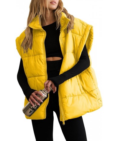 Women's Winter Crop Puffer Vest Lightweight Warm Flysleeve Stand Collar Padded Puffy Jackets Coats with Pockets Yellow $21.15...