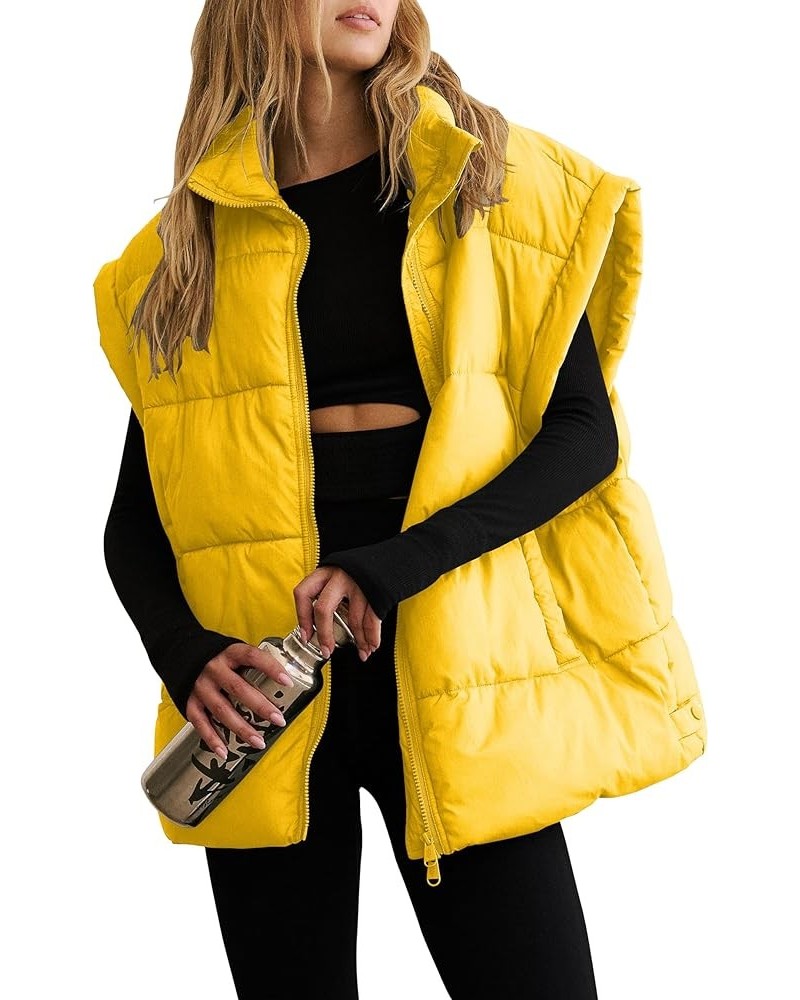 Women's Winter Crop Puffer Vest Lightweight Warm Flysleeve Stand Collar Padded Puffy Jackets Coats with Pockets Yellow $21.15...