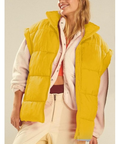 Women's Winter Crop Puffer Vest Lightweight Warm Flysleeve Stand Collar Padded Puffy Jackets Coats with Pockets Yellow $21.15...