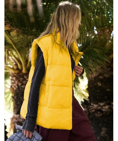 Women's Winter Crop Puffer Vest Lightweight Warm Flysleeve Stand Collar Padded Puffy Jackets Coats with Pockets Yellow $21.15...