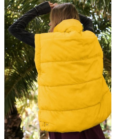 Women's Winter Crop Puffer Vest Lightweight Warm Flysleeve Stand Collar Padded Puffy Jackets Coats with Pockets Yellow $21.15...