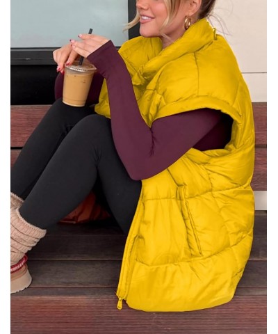 Women's Winter Crop Puffer Vest Lightweight Warm Flysleeve Stand Collar Padded Puffy Jackets Coats with Pockets Yellow $21.15...