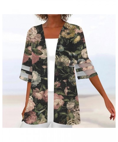 Womens Plus Size Summer Tops 2024 Casual Loose Cardigan Half Length Sleeve Printed T Shirt Cover Up Work Tops Shirts 3-khaki ...