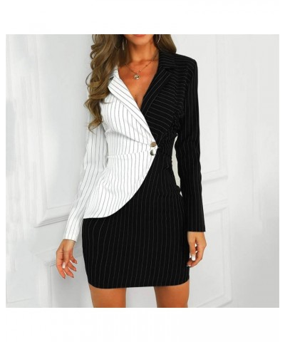 Ladies Bodycon Blazer Dress Women Slim Fit Pinstripe Patchwork Bodycon Dress Suit Sets Black $10.99 Suits