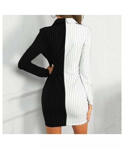 Ladies Bodycon Blazer Dress Women Slim Fit Pinstripe Patchwork Bodycon Dress Suit Sets Black $10.99 Suits