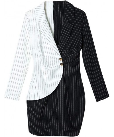 Ladies Bodycon Blazer Dress Women Slim Fit Pinstripe Patchwork Bodycon Dress Suit Sets Black $10.99 Suits