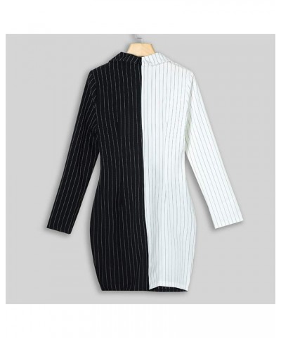 Ladies Bodycon Blazer Dress Women Slim Fit Pinstripe Patchwork Bodycon Dress Suit Sets Black $10.99 Suits