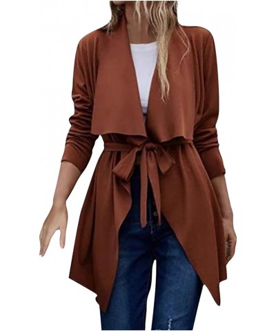 Women's Windbreaker Jacket Mid Length Jacket With Waistband Tie Up And Sun Suit Winter Coat for Women for 1-brown $16.31 Jackets