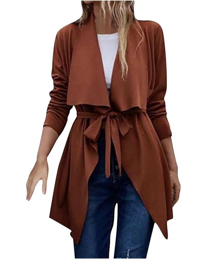 Women's Windbreaker Jacket Mid Length Jacket With Waistband Tie Up And Sun Suit Winter Coat for Women for 1-brown $16.31 Jackets