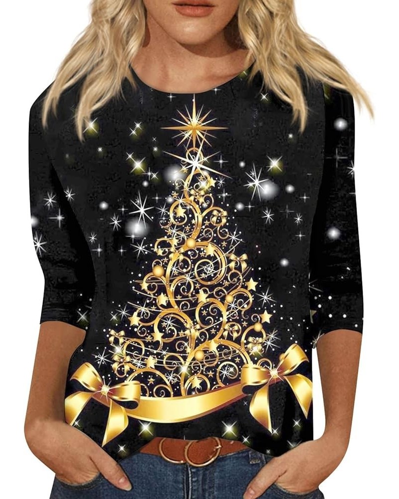 Women's Casual Long Sleeve Crew Neck Cute Shirts Reindeer Graphic T-Shirt Shirts Casual Loose Colorblock Loungewear 6-gold $4...