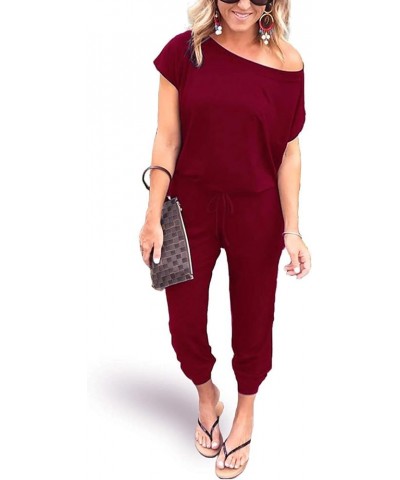 Women's Floral Printed Jumpsuits Solid Rompers Casual Comfy Striped Jumpsuit with Pockets 2 Wine Red $12.00 Jumpsuits