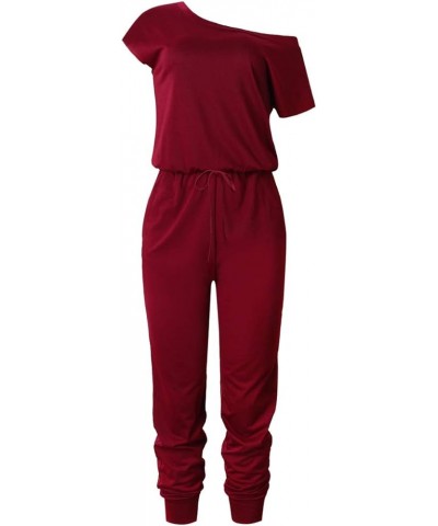 Women's Floral Printed Jumpsuits Solid Rompers Casual Comfy Striped Jumpsuit with Pockets 2 Wine Red $12.00 Jumpsuits