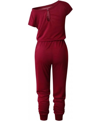 Women's Floral Printed Jumpsuits Solid Rompers Casual Comfy Striped Jumpsuit with Pockets 2 Wine Red $12.00 Jumpsuits