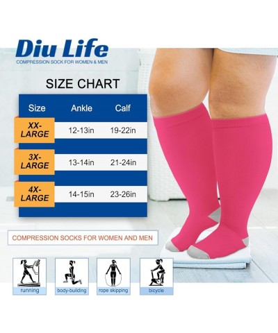 Plus Size Compression Socks for Women & Men 15-20 mmhg Extra Wide Calf Knee High Support Socks for Circulation 08-4 Pack Yell...