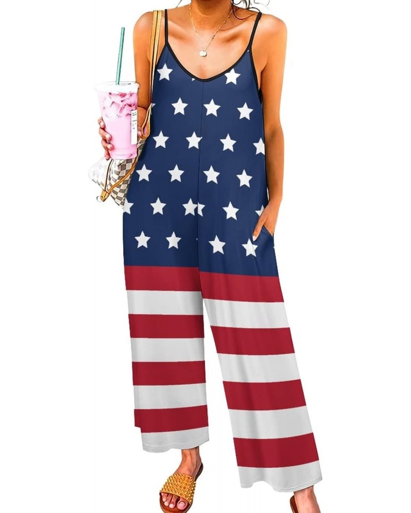 Flag, Color, Stripe Women Casual Jumpsuits Spaghetti Strap Loose Romper Overalls Pocket Summer Fashion $17.39 Overalls