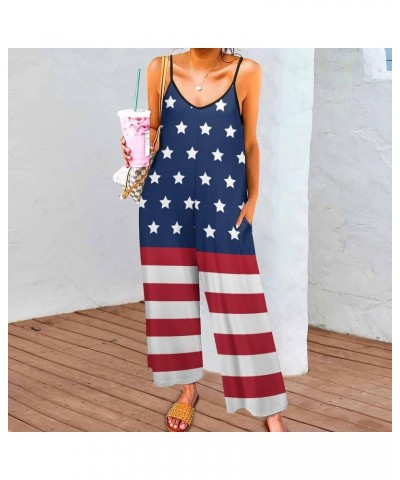 Flag, Color, Stripe Women Casual Jumpsuits Spaghetti Strap Loose Romper Overalls Pocket Summer Fashion $17.39 Overalls