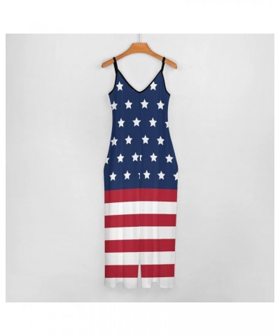 Flag, Color, Stripe Women Casual Jumpsuits Spaghetti Strap Loose Romper Overalls Pocket Summer Fashion $17.39 Overalls