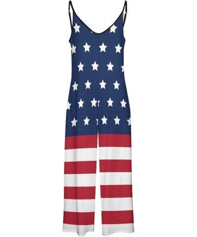 Flag, Color, Stripe Women Casual Jumpsuits Spaghetti Strap Loose Romper Overalls Pocket Summer Fashion $17.39 Overalls